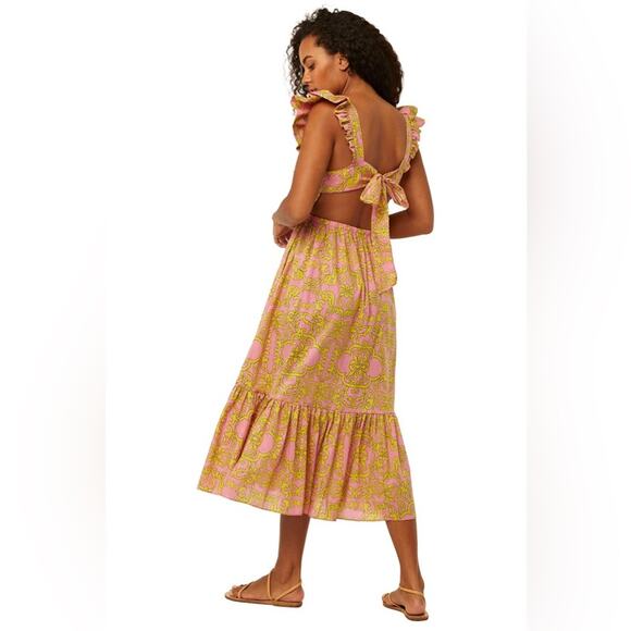 Misa Dress Libra Ruffled Midi Tiered Pink In Flora Splendido Size Large NWT - Picture 2 of 6